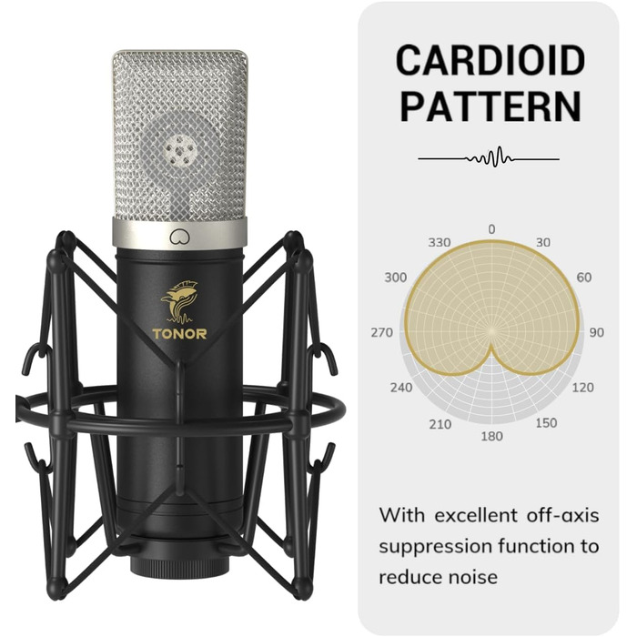 Мікрофон TONOR TC-2030 USB з великою мембраною для ПК, студії, стрімінгу, YouTube, співу, геймінгу. Комплект з мікрофонним штативом. 192 кГц/24 біт.