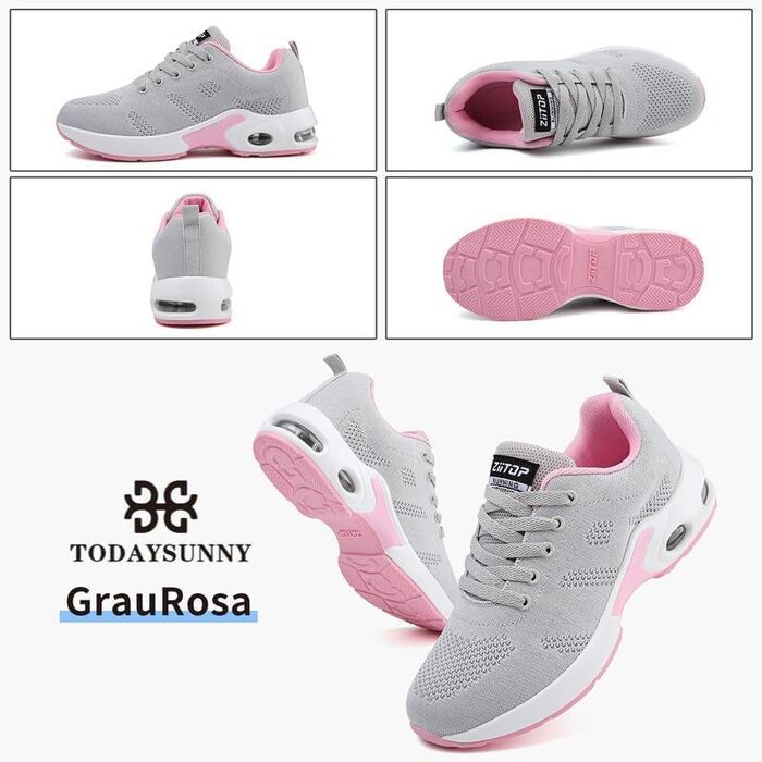 Жіночі кросівки для бігу та ходьби: дихаючі, з ортопедичною підтримкою, антиковзаюча підошва, для занять спортом та активного відпочинку (Сірий, Рожевий, 36 EU)