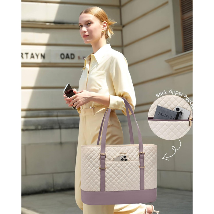 Сумка для ноутбука LOVEVOOK 15.6 дюймів, жіноча, універсальна, водонепроникна, для офісу, навчання, світло-бежева/рожева