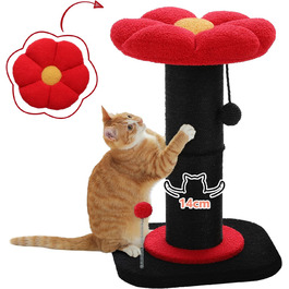 Flower Cat Tree - Small Cat Tree for Indoor Cats with Super Thick Scratching Post [Dia=14cm], Detachable Flower Cat Bed, Feather Ball - (Black)