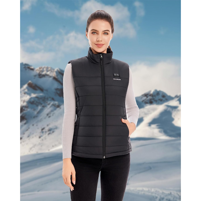 Тепла жилетка для жінок з акумулятором 18400mAh 7.4V – 8 зон нагріву, водовідштовхувальна, легка, пральна, для активного відпочинку, чорна