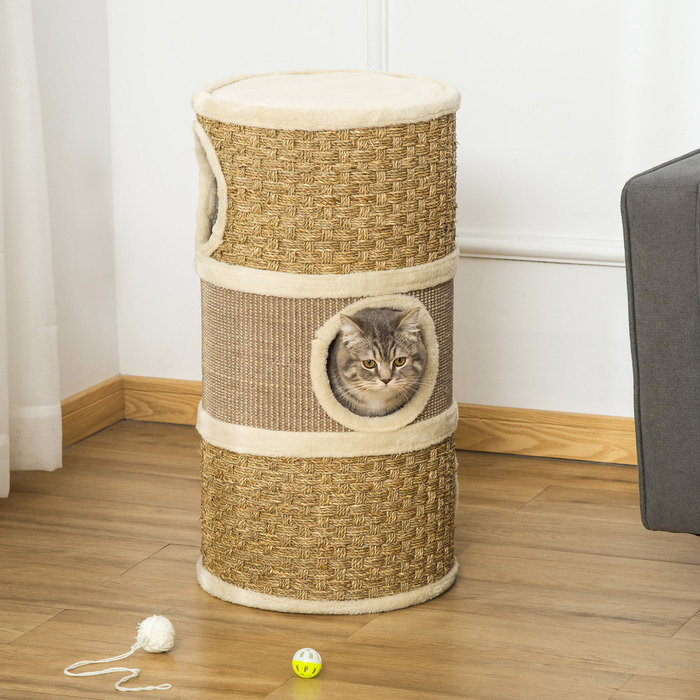 PawHut Драбина для котів, кігтеточка з сизалю та плюшу, 3 рівні, 37,5x37,5x70 см – ідеально підходить для любителів котів