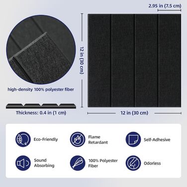 Акустичні панелі Vieshful самоклеючі, 30x30x1 см, звукопоглинаючі стінові панелі з фетру для студії, дому та офісу, чорний колір, 10 шт