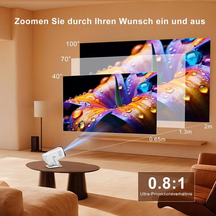 Портативний проєктор ZDSSY Beamer 4K з Wi-Fi 6 та Bluetooth 5.4: міні проєктор для домашнього кіно, автоматичне коригування та ручне фокусування, сумісний з PC/TV Stick/USB/PS5 (білий)