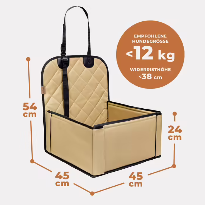 Extra Stable Dog Car Seat - High-Quality Car Seat for Small to Medium Dogs - Reinforced Walls and 3 Straps - Waterproof Dog Car Seat for Back and Front Seats (Beige)
