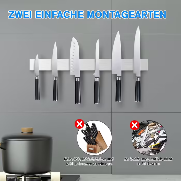 Magnetic Knife Strip 30cm, Stainless Steel Knife Holder Magnetic, Magnetic Knife Holder Screw, Self-Adhesive Magnetic Strip for Knives and Utensils