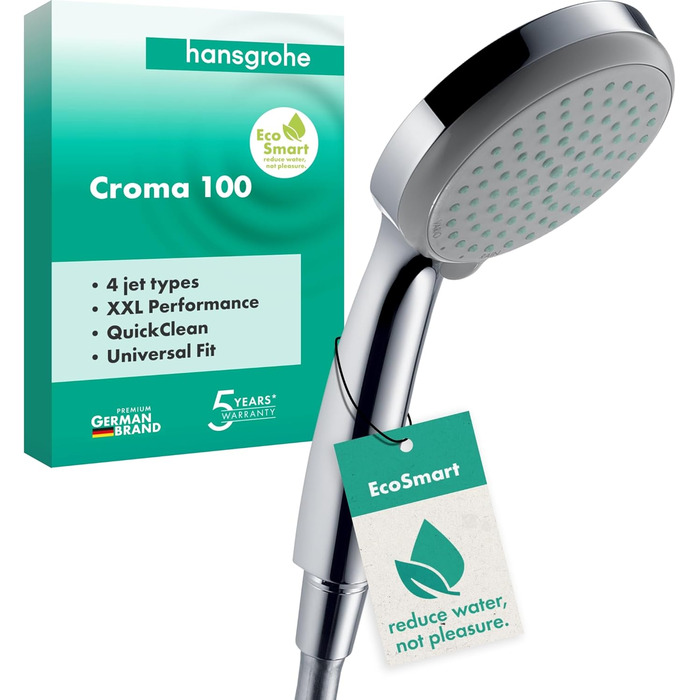 Душова лійка Hansgrohe Croma 100, ручна лійка, хром, діаметр 100 мм, Antikalk, 4 струмені, 28535000