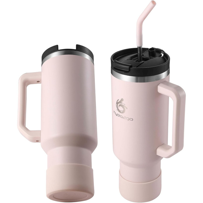 Термокружка Hydro2Go з трубочкою – BPA-free, придатна для миття в посудомийній машині, 10 годин гаряче/12 годин холодне, термокружка To-Go (1200 мл, Рожевий)