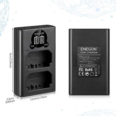 Зарядний пристрій ENEGON NP-FZ100 20W з подвійним акумулятором для Sony Alpha (A7, A9, FX3, A6000 серія) з LCD-дисплеєм