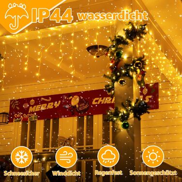 Ланцюжок прикрас з LED-ліхтариками Ollny Eisregen для вулиці, 15 м, 600 LED, тепле світло, 8 режимів, водонепроникний, з пульта, для балкона, даху, вікна, дому, огорожі