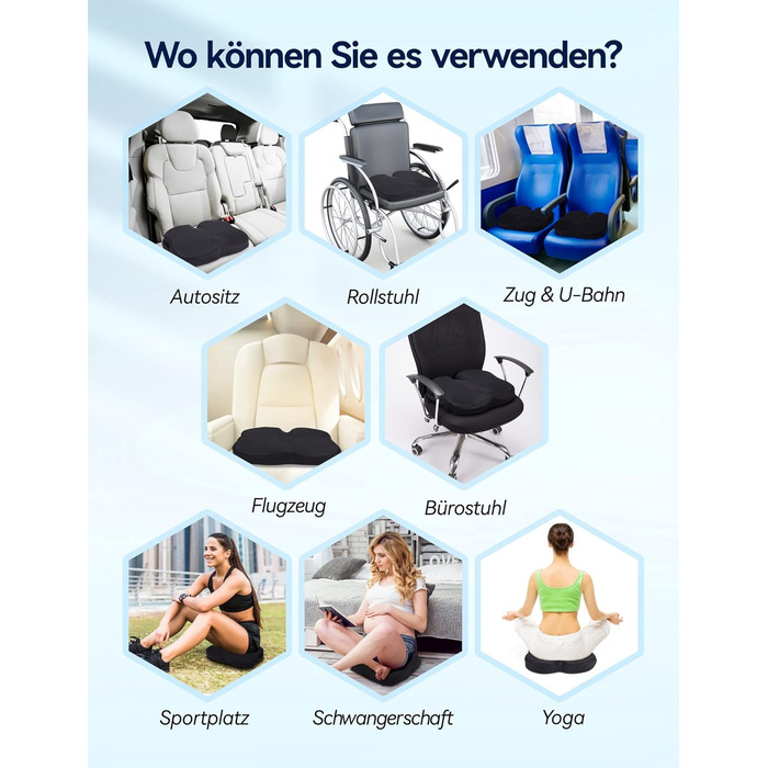 Подушка для сидіння Travel Ease з гелевим та піною з пам'яті: ергономічна підтримка для офісу, авто та геймінгу (чорний)
