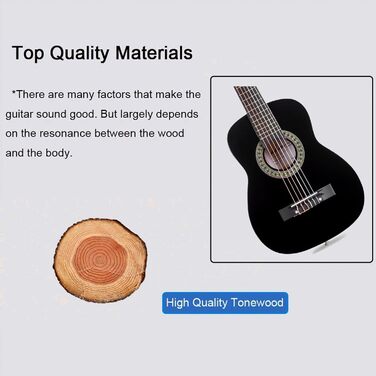 Дитяча гітара ADM 1/4 Junior-Konzertgitarre для початківців: з тюнером, чохлом, ремінком, запасними струнами та медіатором, чорна