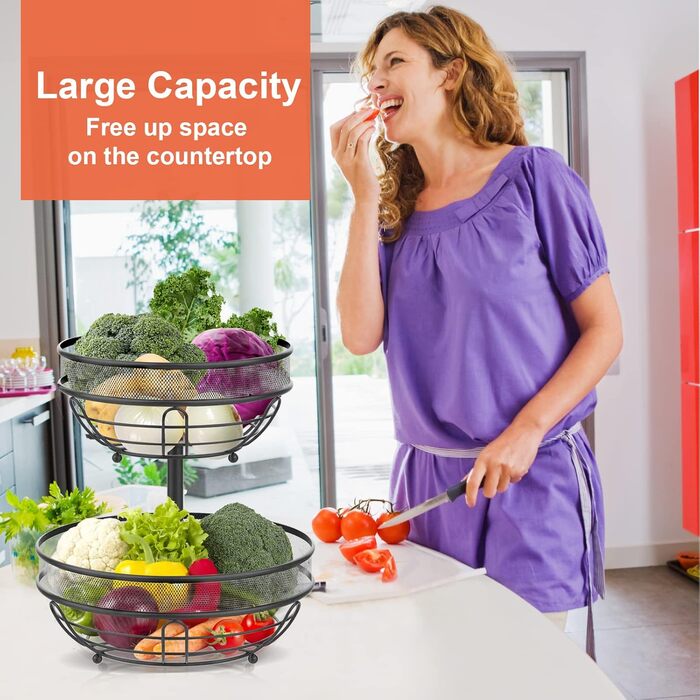 Металева фруктова тарілка Bomclap на 2 ярусах з тримачем для бананів - бронзового кольору