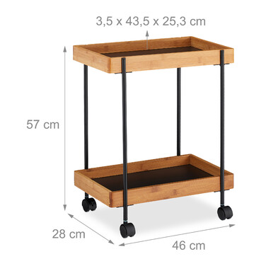 Relaxdays Bamboo Serving Trolley, Black, with 2 Tiers