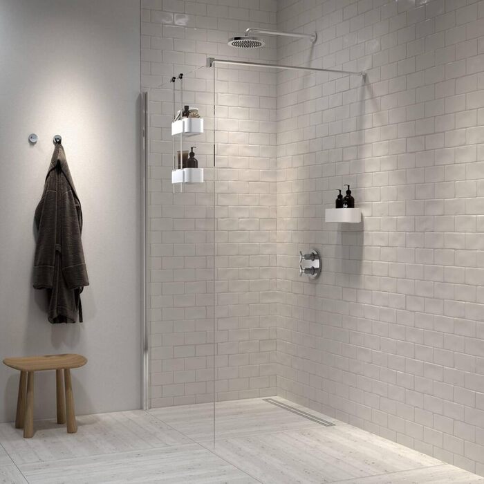Tiger 2-Tier Shower Caddy, Shower Shelf without Drilling, for Hanging on the Shower Wall, Shower Shelf with Storage for Shower Gel & Co., with Integrated Hook, Stainless Steel, Plastic, Color: White