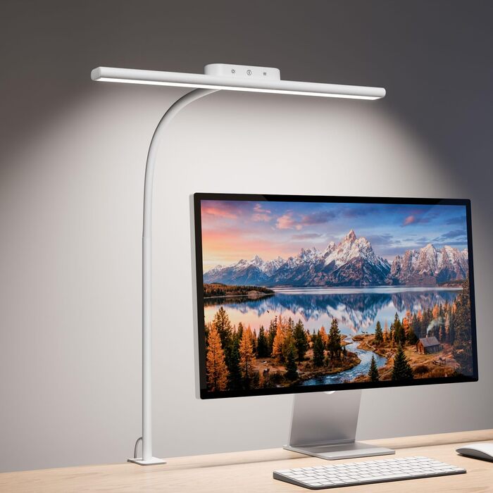 LED настільна лампа Lepro 11W з кліпсою, диммер, 5 режимів кольору та яскравості, гнучкий регульований штатив для дому, офісу, білого кольору