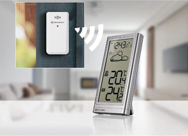 Метеостанція Bresser Meteo Temp з датчиком температури (вуличний/кімнатний), прогнозом погоди, підставкою та кріпленням на стіну, срібляста
