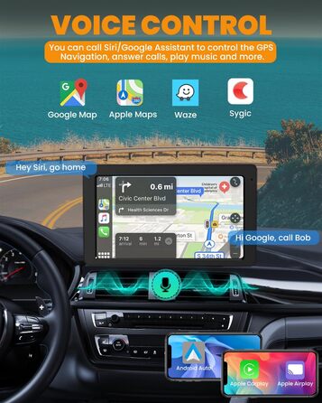 7-дюймовий дисплей CarPlay з GPS, Apple CarPlay, Android Auto, Bluetooth 5.2, FM, дзеркальне відображення, легкий монтаж