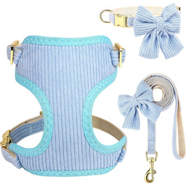 Didog Sweet Collar Harness and Leash Set for Small Dogs, Adjustable Collars and Leashes with Bow Tie, Breathable Soft Mesh Padding for Small Dogs for Walking, S (M: Neck 33-56cm; Chest 41-53cm, Blue)