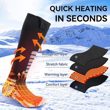 Гріючі шкарпетки для жінок та чоловіків Ninonly з 4 рівнями нагріву, акумулятор 5000mAh, для катання на лижах, піших прогулянок, кемпінгу та зимових активностей