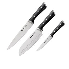 Набір ножів Tefal Ice Force 3 шт: ніж для м'яса 20 см, ніж Сантоку 18 см, універсальний ніж 11 см, нержавіюча сталь, чорний, K232S3