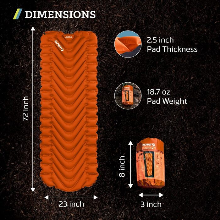 Кімат Статик V туристичний килимок для кемпінгу, 6.3 см, оранжевий