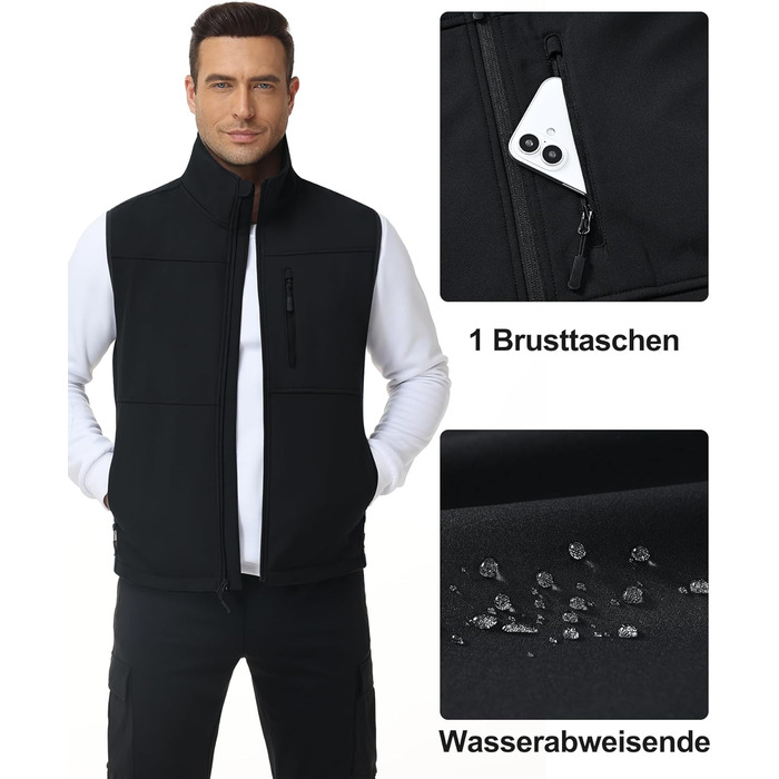 Чоловіча куртка Weste Outdoor з софтшелла, водонепроникна та вітронепроникна, з флісовою підкладкою, для хайкінгу та активного відпочинку (S, Чорний)