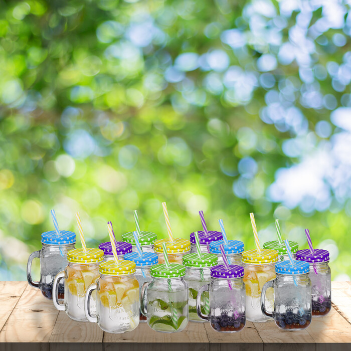 Relaxdays Colorful Drinking Glasses with Lids - Set of 16