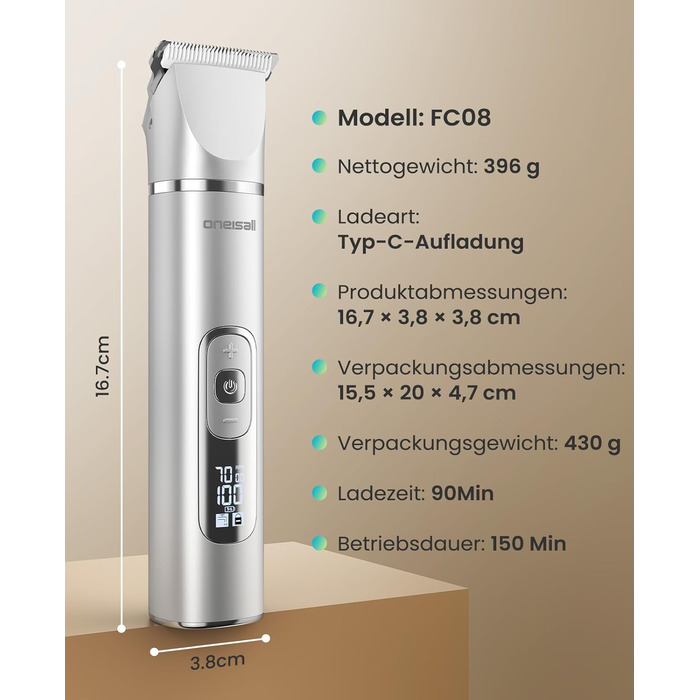 Набір для стрижки собак 4-в-1 Oneisall: стрижка, триммінг, шліфування кігтів. Тиха машинка для собак та котів з LCD-дисплеєм. Ідеально для тіла, лап, очей, вух, обличчя.