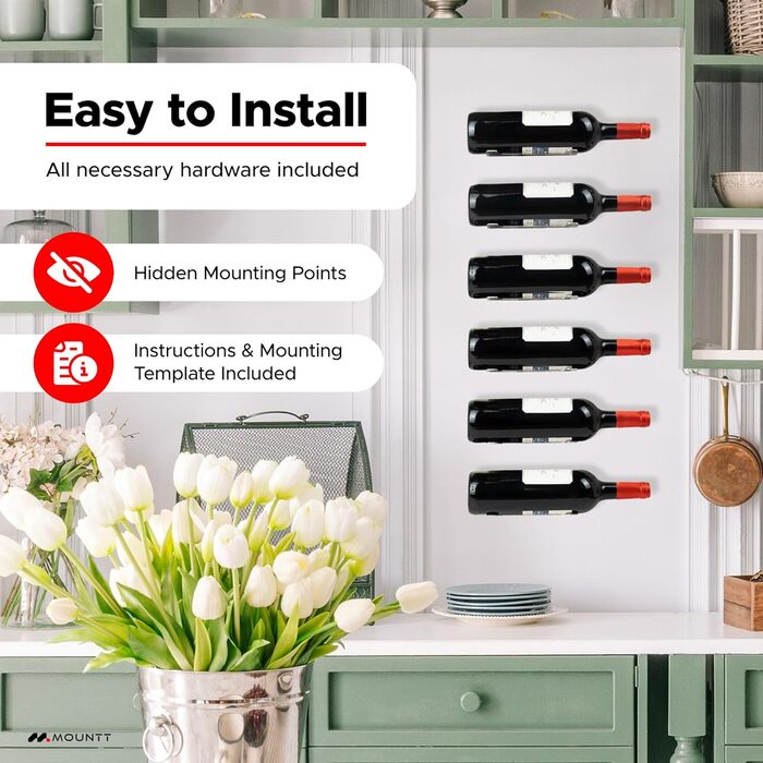 Настінна полиця для вина з нержавіючої сталі на 6 пляшок – стильна підвісна полиця для кухні та бару