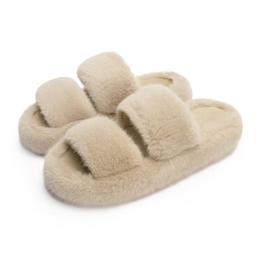 Жіночі домашні капці Chantomoo з ефектом пам'яті (Memory Foam), м'які та пухнасті з штучним хутром, відкритий носок, колір бежевий (camel), розмір 42/43 EU