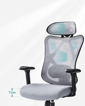 Офісний стіл SONGMICS: ергономічне крісло з регульованою поперековою та підголовною підтримкою, до 150 кг, регульована висота, сірий