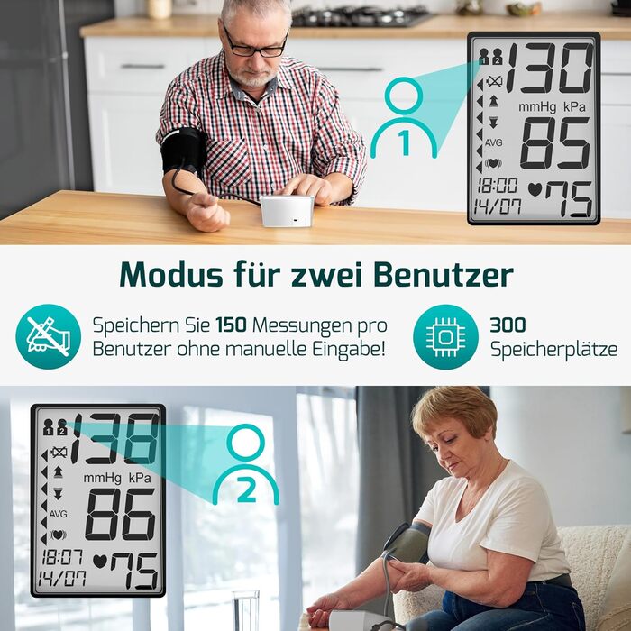 Цифровий тонометр на плече Oberarm Digital з вимірюванням пульсу та функцією пам'яті, контролем положення манжети для обхвату плеча 22-42 см, визначення аритмії