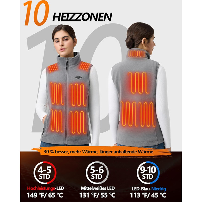 Обогреваемый жилет Topdot Daen Fleece с Powerbank 7.4V 16000mAh, 10 зон обігріву, 3 температурні режими, для катання на велосипеді, кемпінгу та outdoor-роботи (Сірий, L)