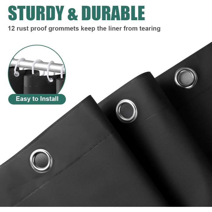 Шторка для душу URAQT, антибактеріальна, водонепроникна, швидковисихаюча, PEVA, 180x180 см, 12 кілець, для ванни (Біла)