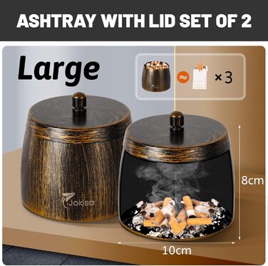 Набір ашеновічників для вулиці 2 шт., нержавіюча сталь, ретро дизайн, з кришкою, для внутрішнього та зовнішнього використання, вітрозахисний, з неслизьким дном, для саду, бару та балкону