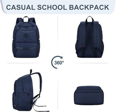 Ранець RAVUO для чоловіків та жінок, 15.6 дюймів, водонепроникний, для підлітків, рюкзак для школи, подорожей, роботи, чорний (синій)