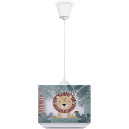 Paco Home Hanging Lamp Children's Room Ceiling Lamp Pendant Light Lampshade Fabric E27 Lion Jungle Glowing in the Dark