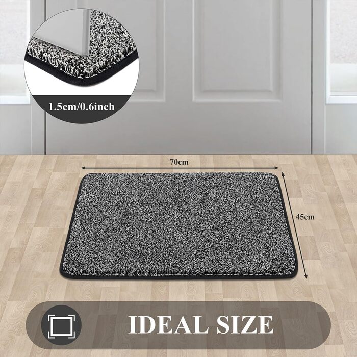 Придверний килимок Pauwer протиковзкий та зносостійкий, мийний килим для входу, тераси, коридору та саду, для дому та вулиці (45x70 см, чорний)
