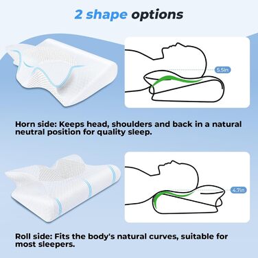 Подушка для шиї Saheyer з піною з пам'яті, 2 в 1: підтримка шиї, подушка для голови, для сну на боці, на животі та на спині, знімний та дихаючий чохол, 59 * 43 * 12/15 см, сірий та білий