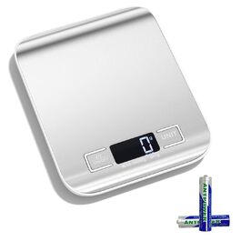 Кухонні ваги Gvolatee 10 кг / 1 г, електронні, з нержавіючої сталі, LCD дисплеєм та функцією тарування, автоматичне вимкнення, 6 одиниць вимірювання, для приготування їжі, випічки та змішування