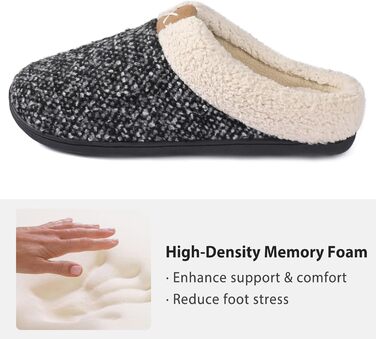 Чоловічі тапочки ULTRAIDEAS з плюшем, теплі зимові тапочки з ворсистим підкладкою, зручні тапочки з піною з пам'яттю, неслизька гумова підошва для дому та вулиці (46/47 EU, Чорний)