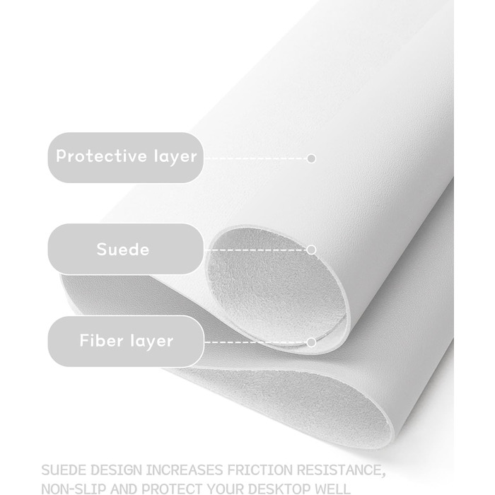 Офісний килимок для миші та столу YSAGi з екошкіри, 80x40 см, білий. Підкладка під мишу та ноутбук для офісу та дому