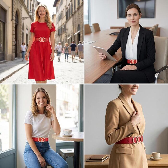 Жіночий еластичний пояс шкіряний 5 см, колір: чорний+червоний, розмір: 110-130 см, для суконь