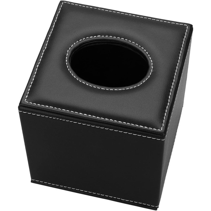 KINGFOM Скляна коробка для серветок, шкіряна, квадратна | Коробка для серветок у ванну, авто, офіс, спальню (Чорний)