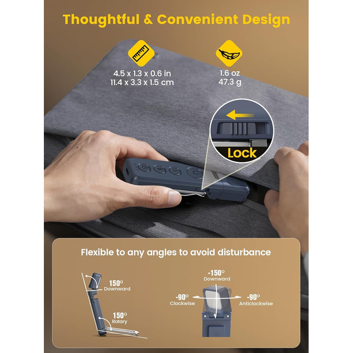 Ліхтар для читання Glocusent з кліпсою, таймером та 5 рівнями яскравості, сіро-блакитний - для книг у ліжку, USB-зарядка