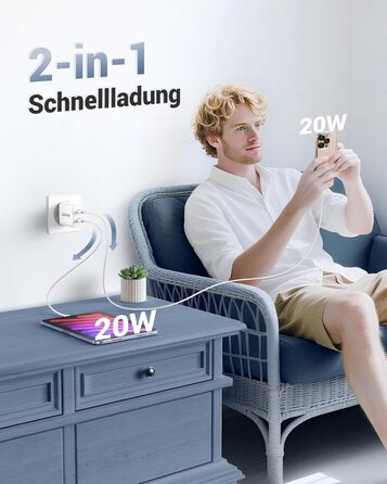 Мережевий зарядний пристрій ZKAPOR з USB-C, 4 порти, 45W, білий. Підходить для iPhone 16/15/14, Samsung Galaxy, Huawei, iPad.