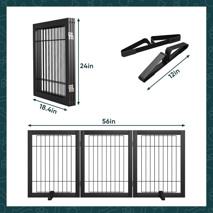 Бамбуковий захисний забір для тварин Semiocthome (2 панелі, 61 см), для дому, для собак та котів, безпечний, чорний