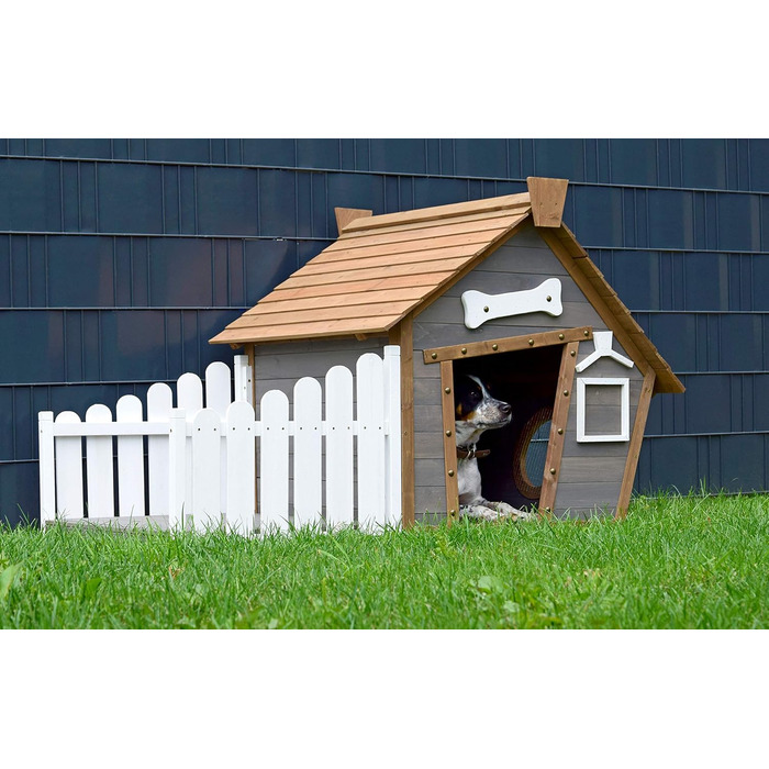 Будка для собак 'Hubi' Dobar® - Будка для собак з масивного дерева, розмір L, 90x77x109 см, коричнево-сіра