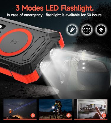 Power Bank 50000mAh з кабелем, портативний акумулятор для телефону з LED-дисплеєм, швидка зарядка USB-C PD 20W та QC 22.5W, 2 входи/5 виходів, для планшетів, телефонів, подорожей, кемпінгу (Помаранчевий)